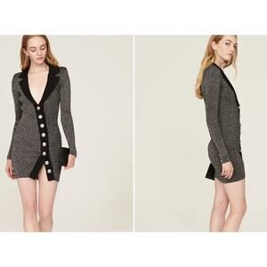 retrofete Mimi Rib Knit mini long sleeve metallic black silver blazer Dress M